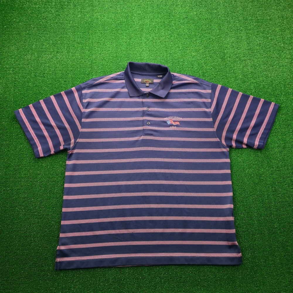 Monterey Club Polo Shirt Mens Large SRB Golf League USA Navy Pink Striped